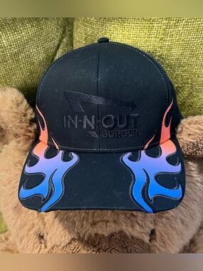In-N-Out Burger Black Flame Logo Baseball Cap 75th Anniversary Flames Hat Hot